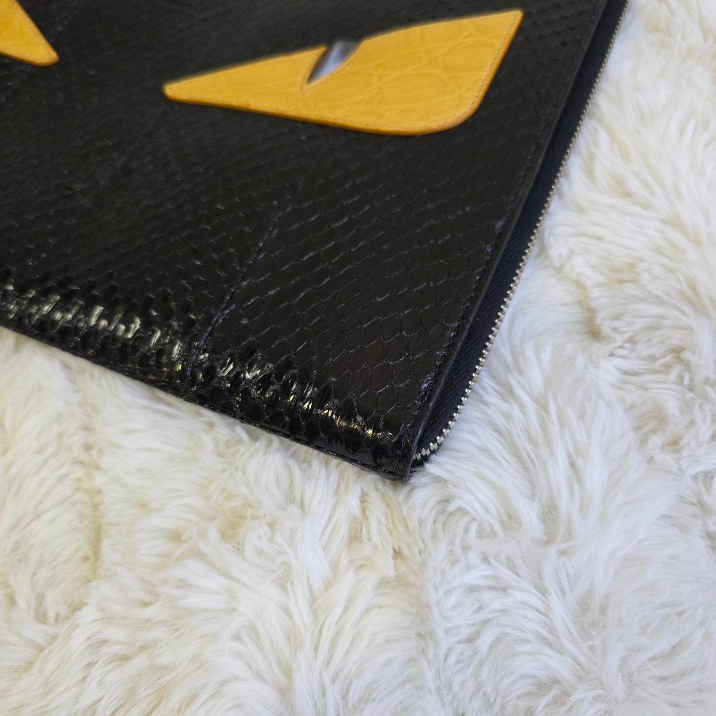 Fendi Bag Bugs Leather Zip Pouch Clutch Bag (Pre-Owned)