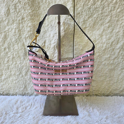Miu Miu Logo Canvas Shoulder Bag (Pre-Owned)