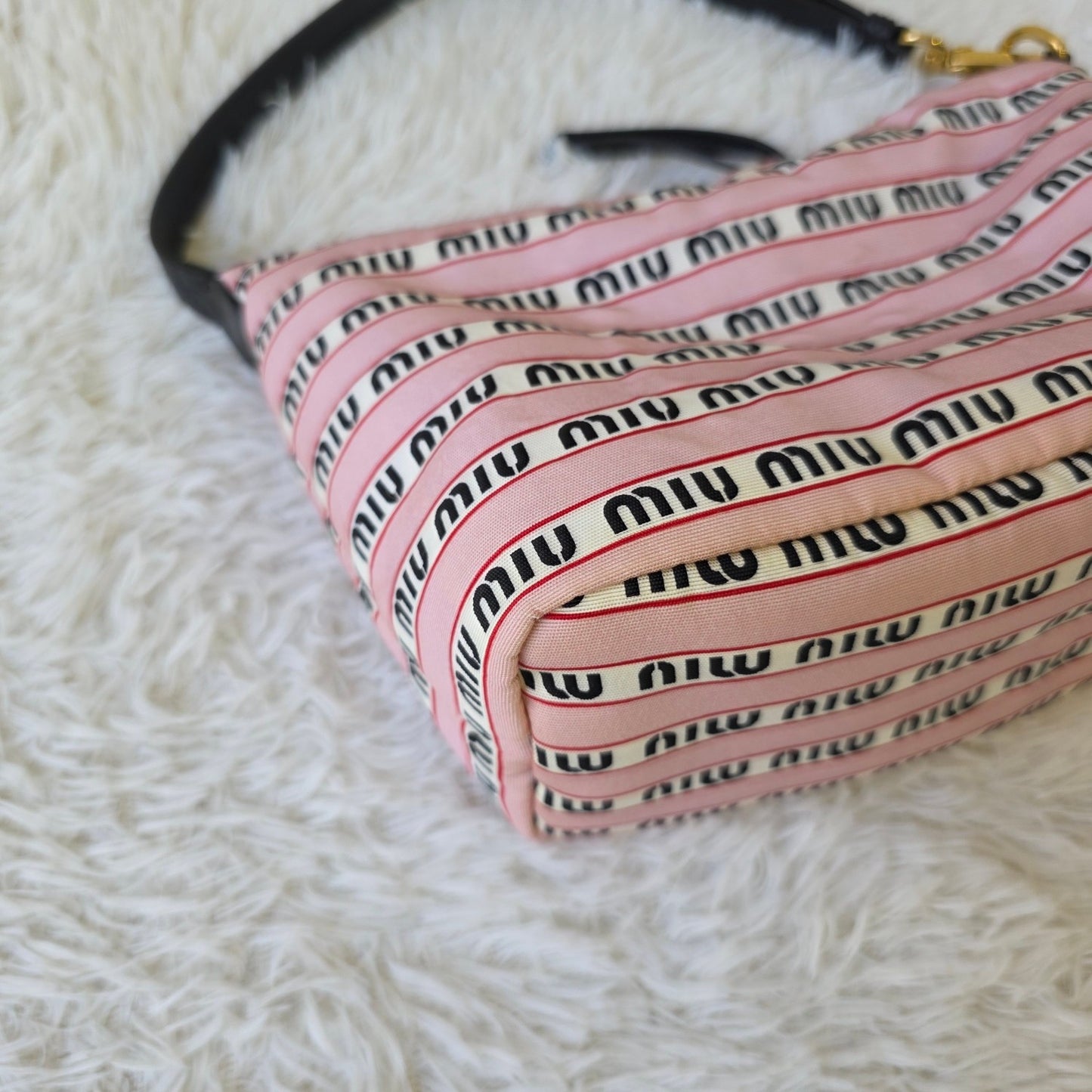 Miu Miu Logo Canvas Shoulder Bag (Pre-Owned)
