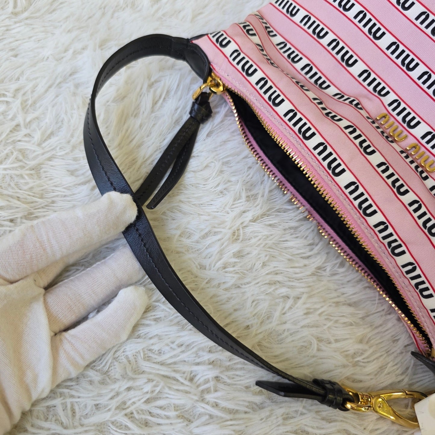 Miu Miu Logo Canvas Shoulder Bag (Pre-Owned)