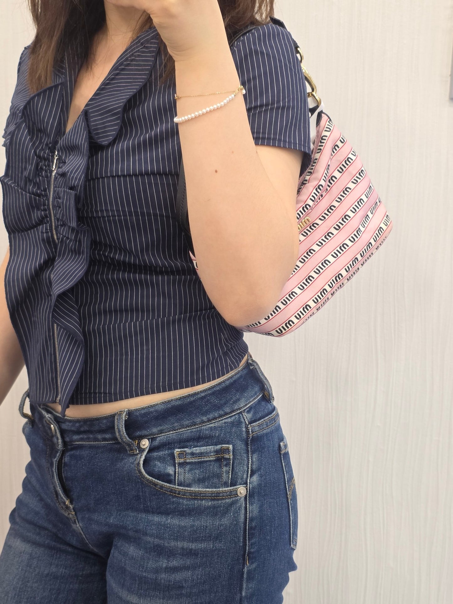 Miu Miu Logo Canvas Shoulder Bag (Pre-Owned)