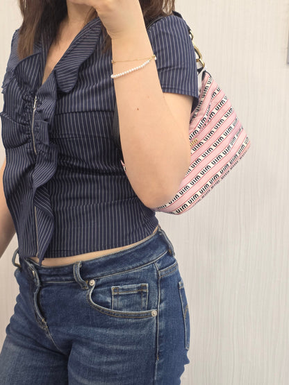 Miu Miu Logo Canvas Shoulder Bag (Pre-Owned)