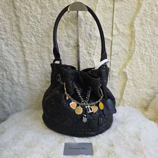 Dior Cannage Quilted Leather Charm Shoulder Bag (Pre-Owned)