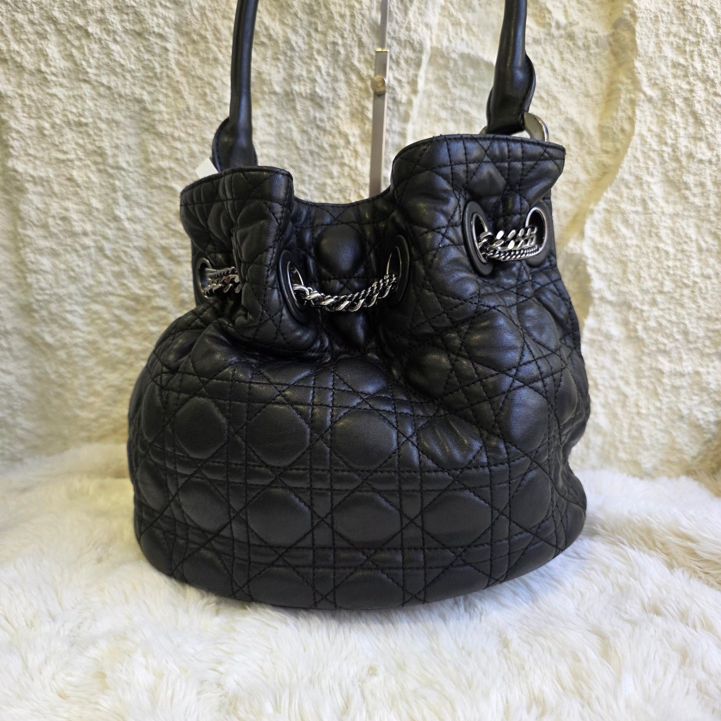 Dior Cannage Quilted Leather Charm Shoulder Bag (Pre-Owned)