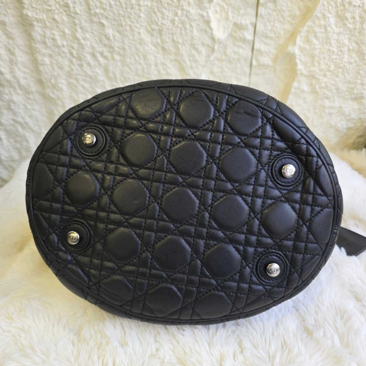Dior Cannage Quilted Leather Charm Shoulder Bag (Pre-Owned)