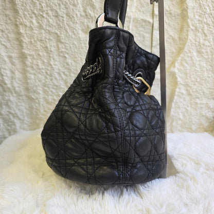 Dior Cannage Quilted Leather Charm Shoulder Bag (Pre-Owned)