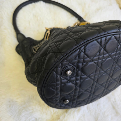 Dior Cannage Quilted Leather Charm Shoulder Bag (Pre-Owned)