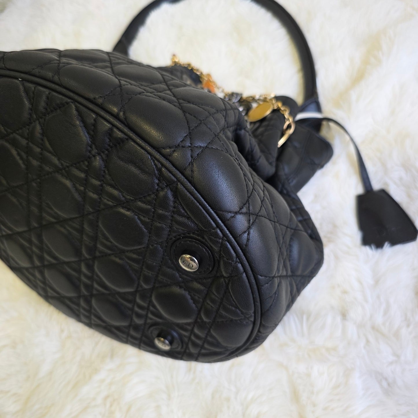 Dior Cannage Quilted Leather Charm Shoulder Bag (Pre-Owned)
