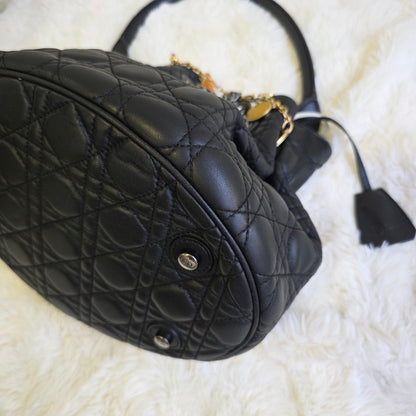 Dior Cannage Quilted Leather Charm Shoulder Bag (Pre-Owned)