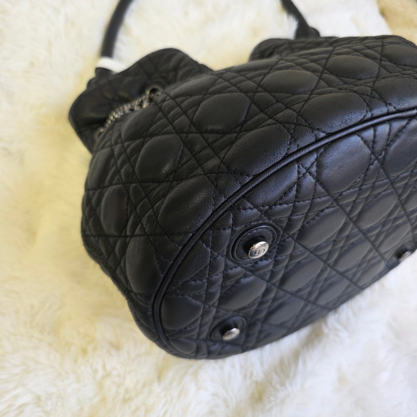 Dior Cannage Quilted Leather Charm Shoulder Bag (Pre-Owned)