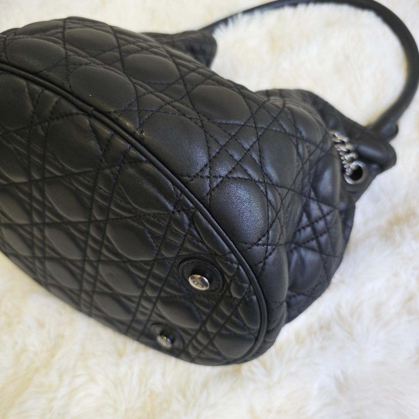 Dior Cannage Quilted Leather Charm Shoulder Bag (Pre-Owned)
