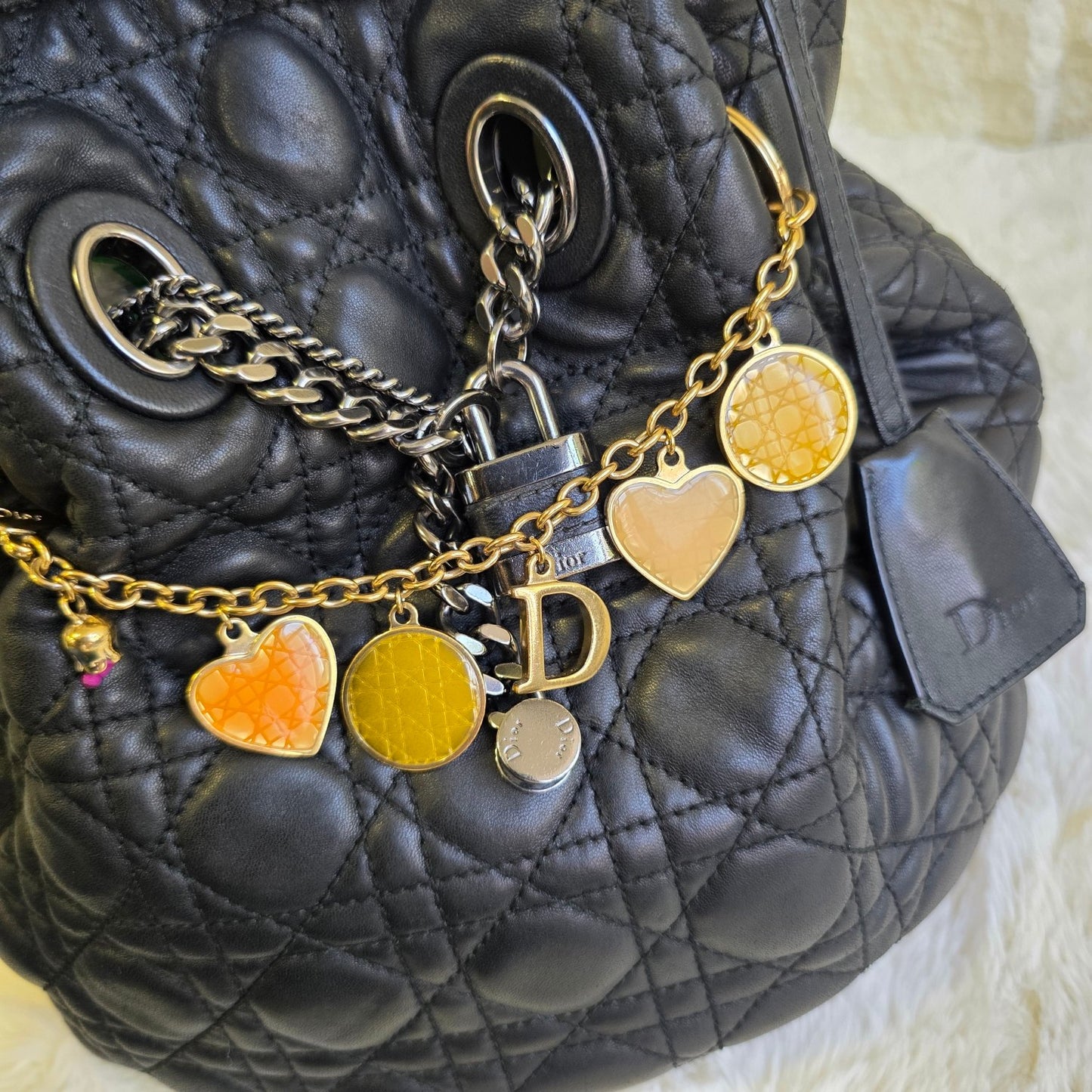 Dior Cannage Quilted Leather Charm Shoulder Bag (Pre-Owned)