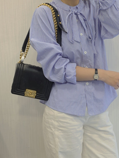 Chanel Boy Quilted Leather Chain Shoulder Bag (Pre-Owned)