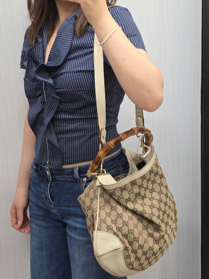 Gucci Bamboo GG Canvas Shoulder Bag (Pre-Owned)