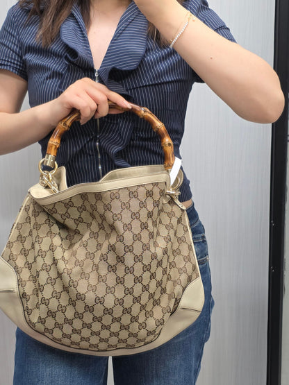 Gucci Bamboo GG Canvas Shoulder Bag (Pre-Owned)