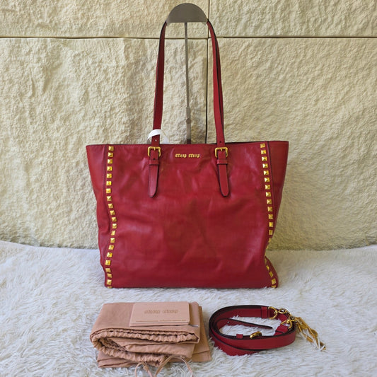 Miu Miu Studded Leather Tote Bag (Pre-Owned)