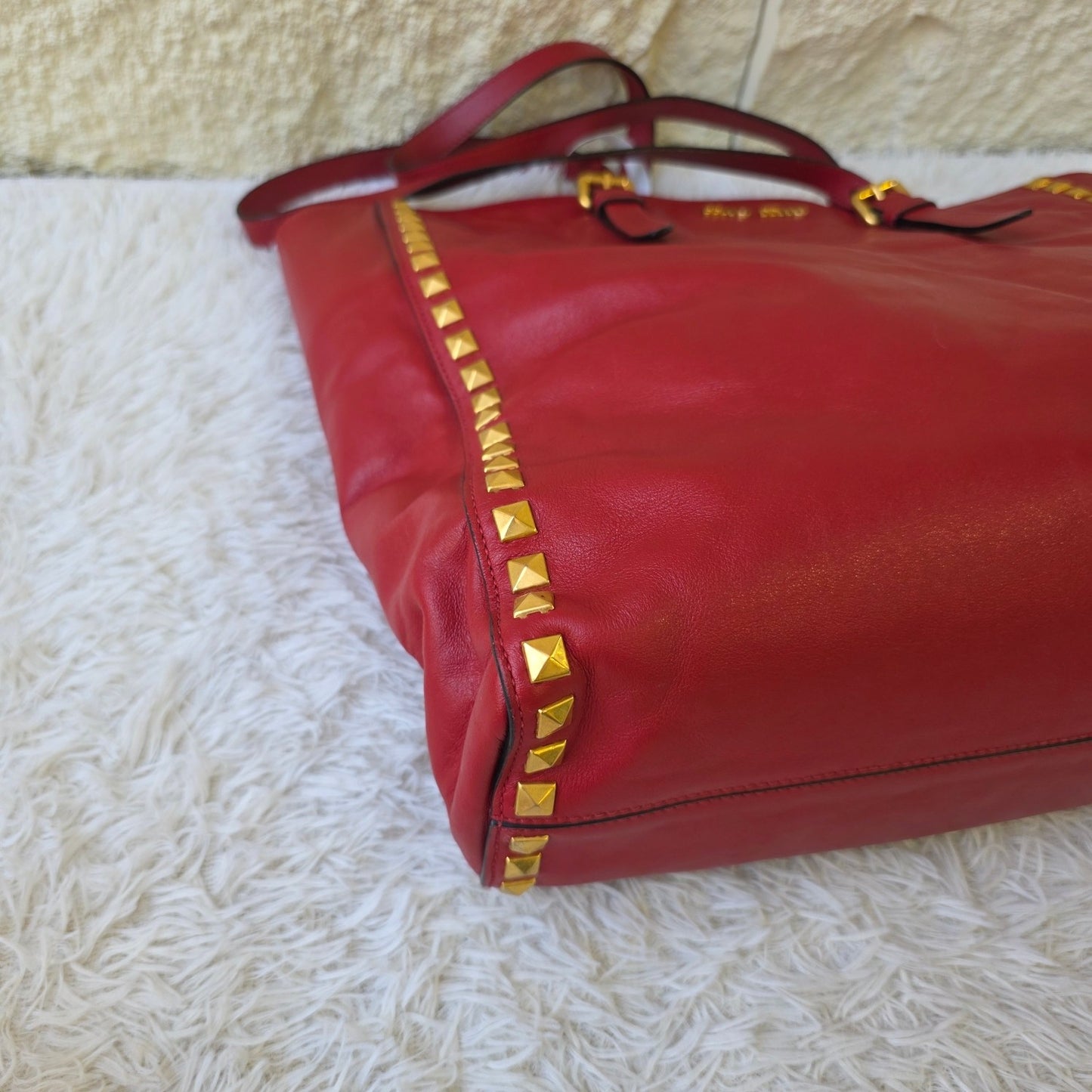 Miu Miu Studded Leather Tote Bag (Pre-Owned)