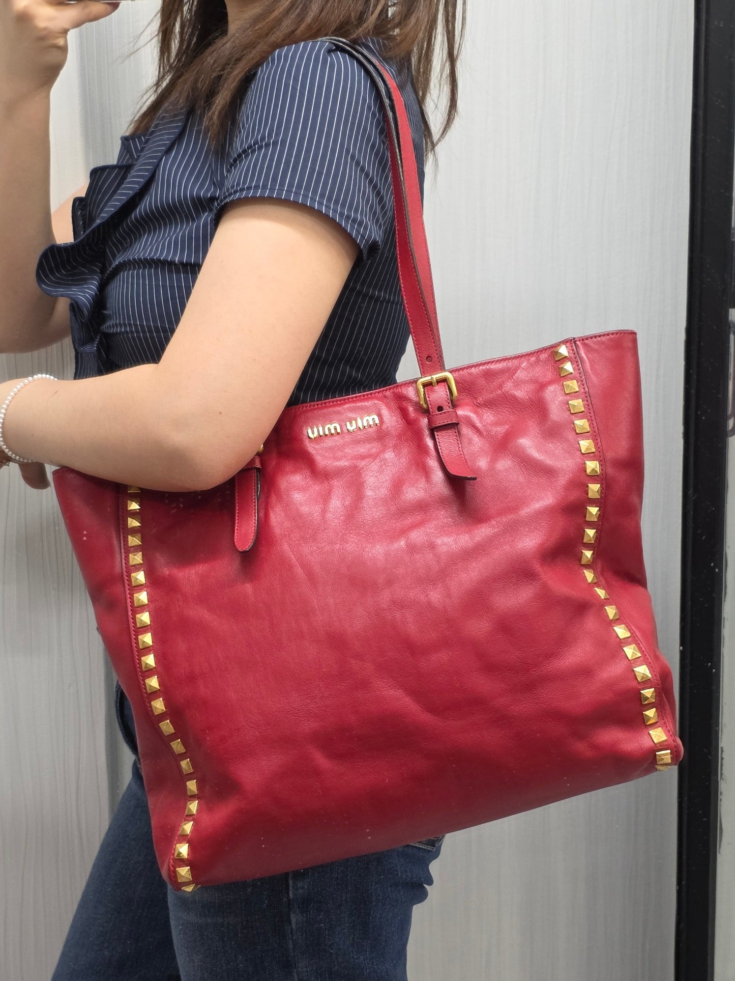 Miu Miu Studded Leather Tote Bag (Pre-Owned)