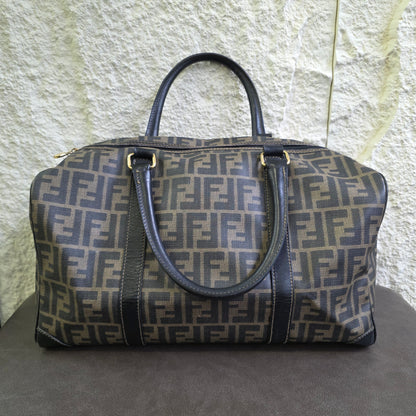 FENDI ズッカ柄 ボストンバッグ PVCレザー ブラック ブラウン【中古】 
