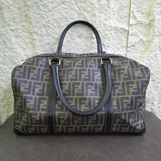 FENDI Zucca Boston Bag PVC Leather Black Brown [Pre-Owned]