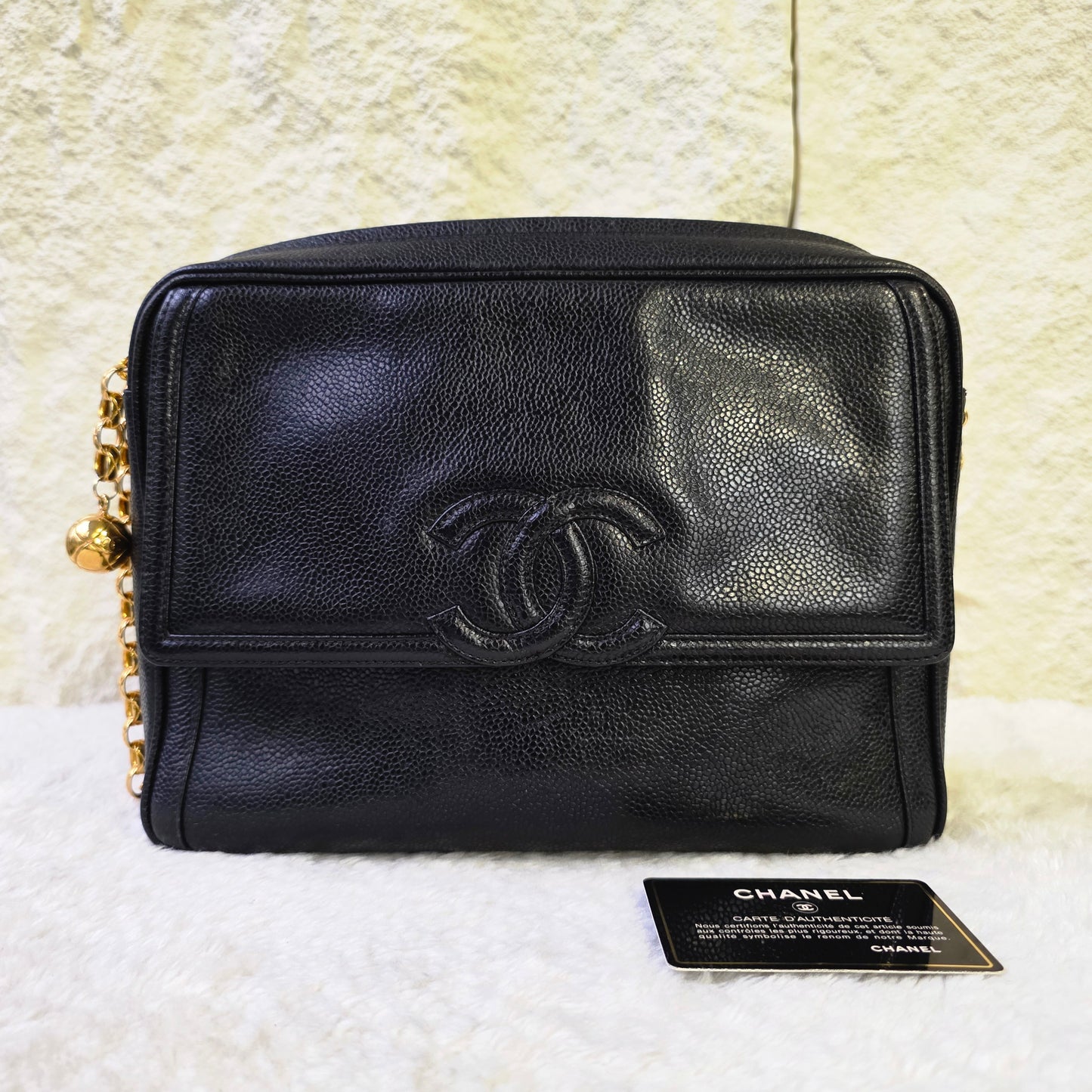Chanel Coco Mark Caviar Leather Chain Shoulder Bag with Jeweled Chain[Pre-Owned]