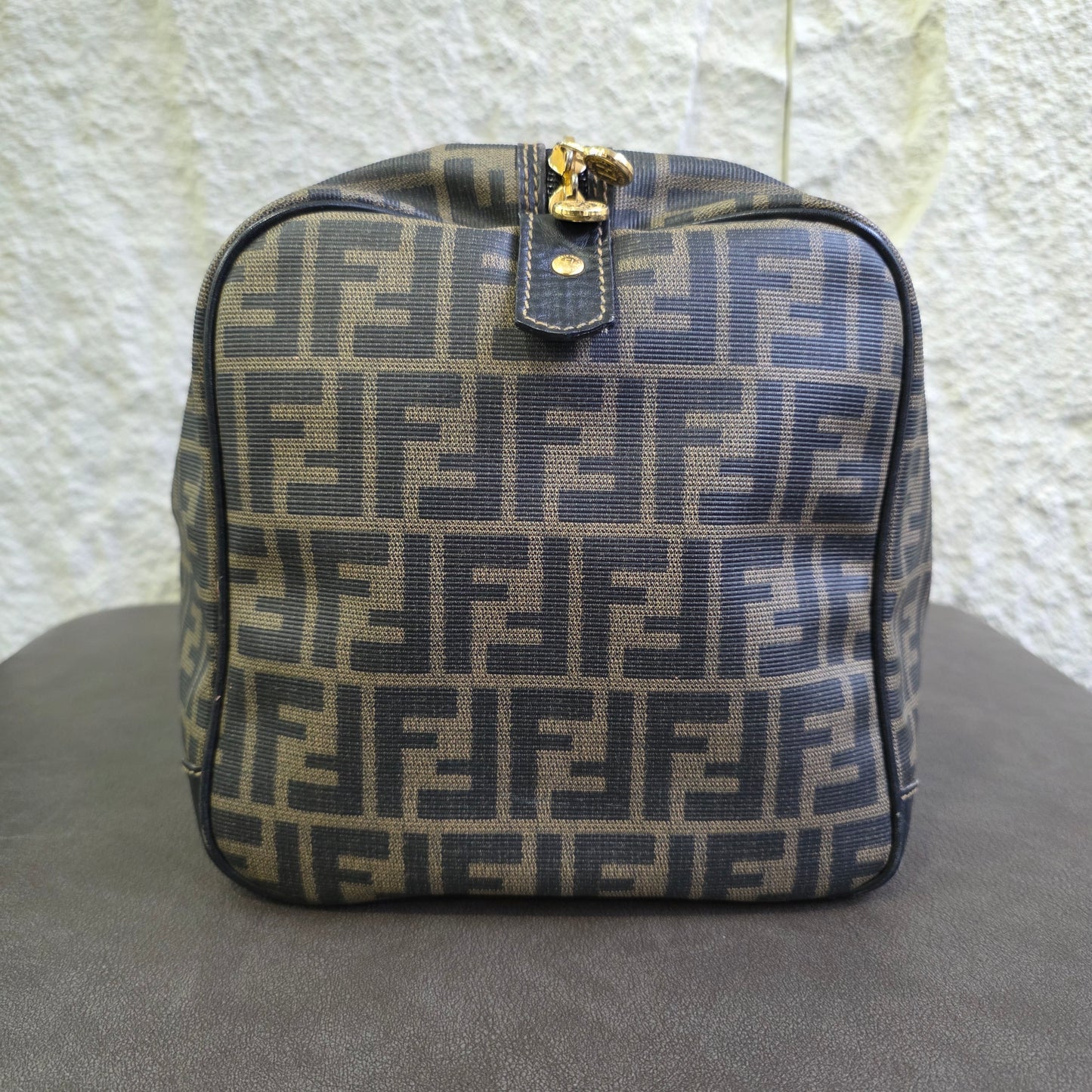 FENDI ズッカ柄 ボストンバッグ PVCレザー ブラック ブラウン【中古】 