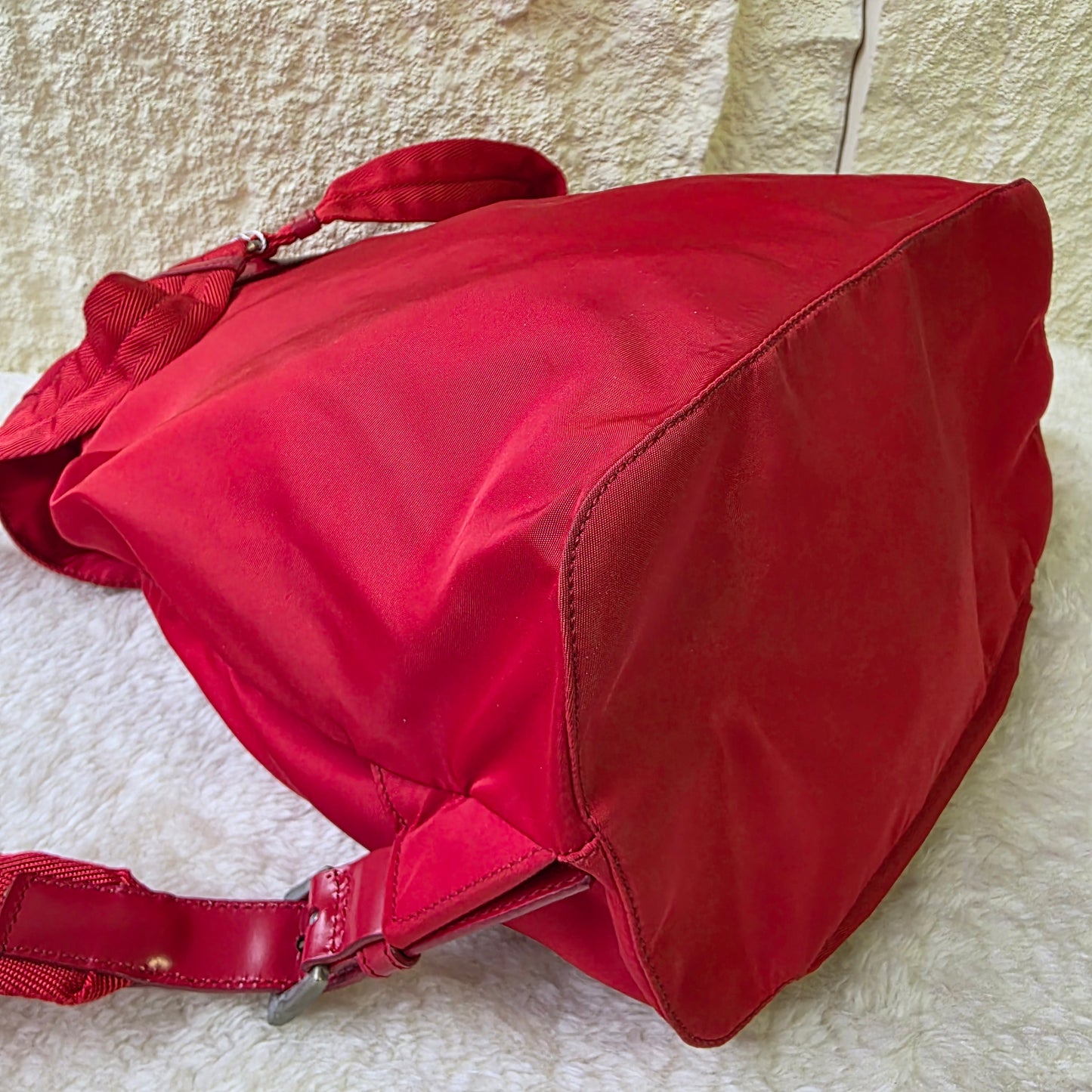 PRADA Tessuto Nylon Handbag Red with Silver Triangle Logo Plate [Pre-Owned]