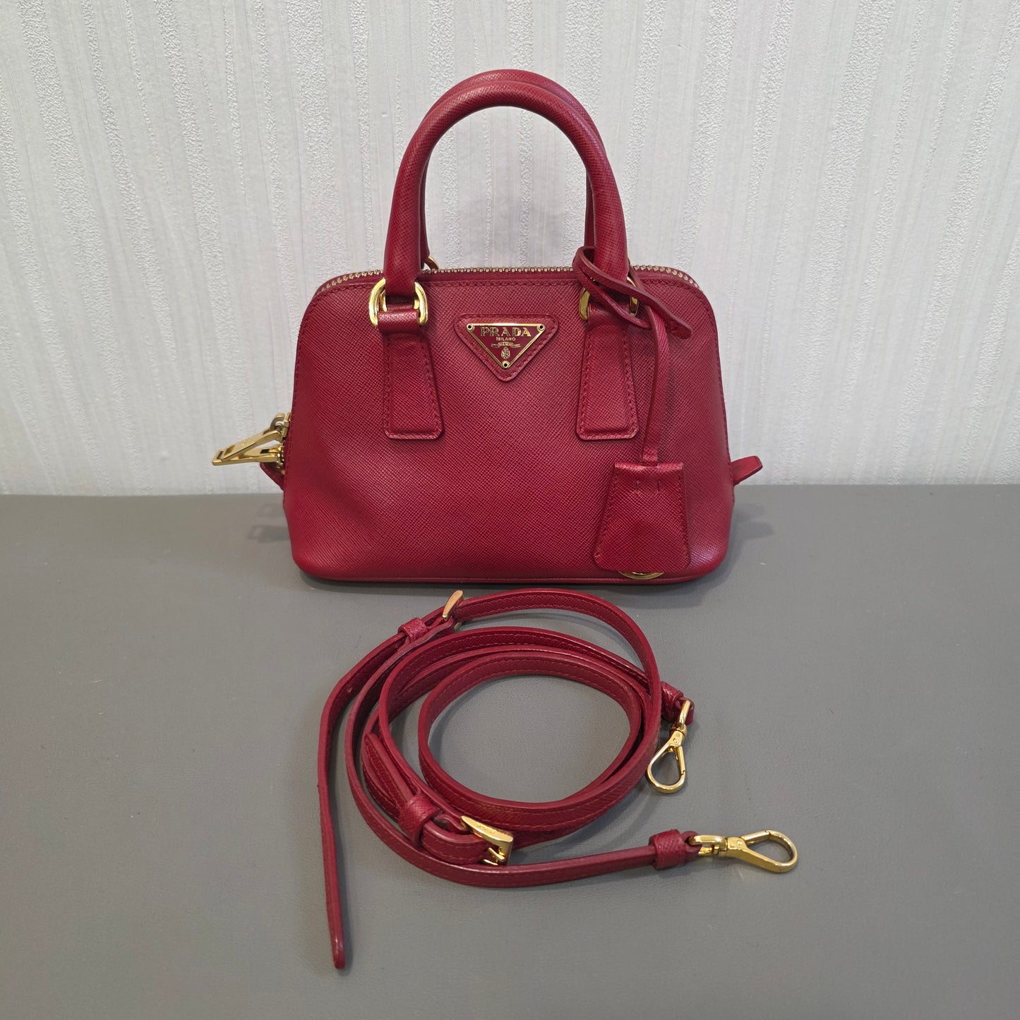 PRADA Mini Saffiano Leather 2WAY Shoulder Bag Pink [Pre-Owned]