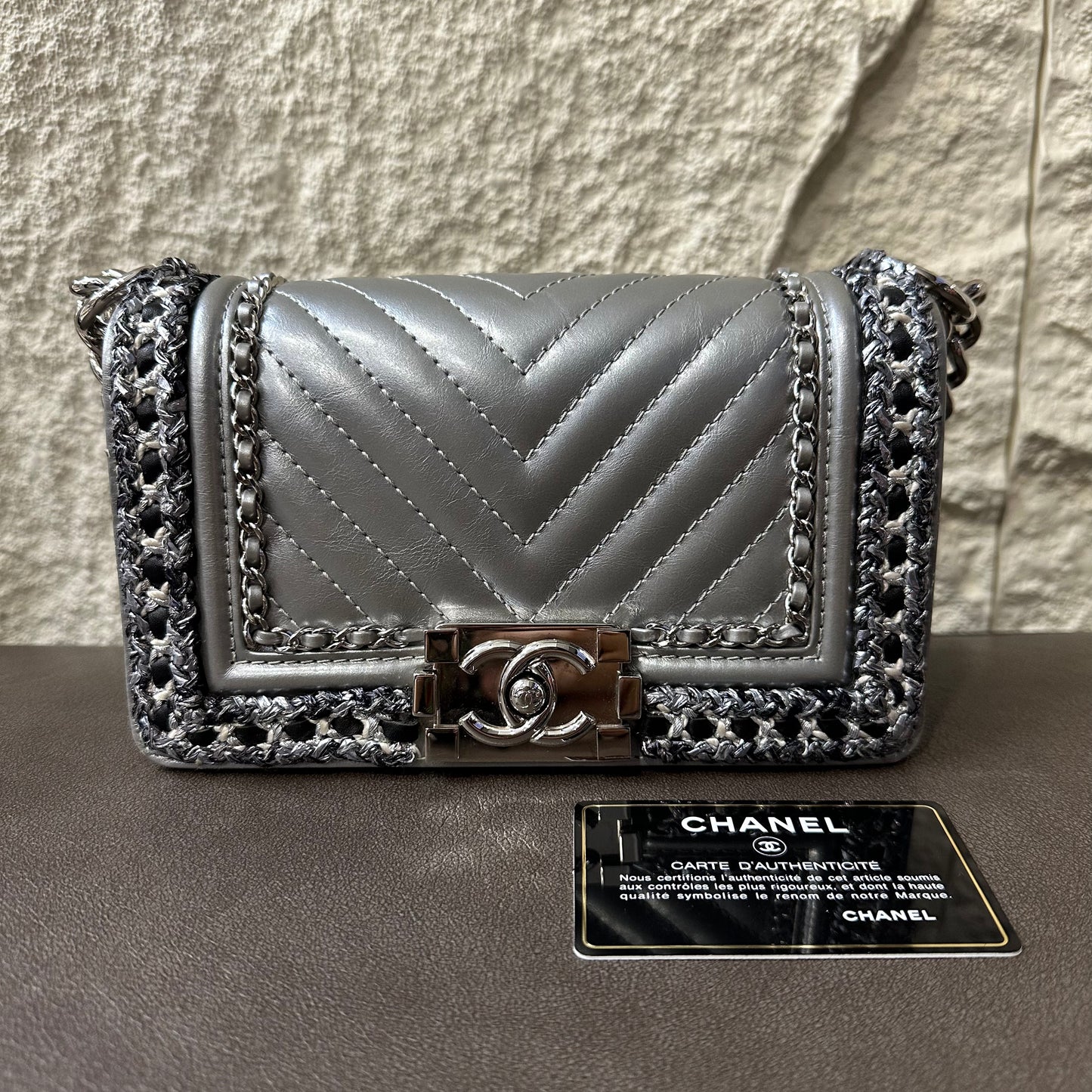 CHANEL Boy Chanel Matelassé Shoulder Bag Silver [Pre-Owned]