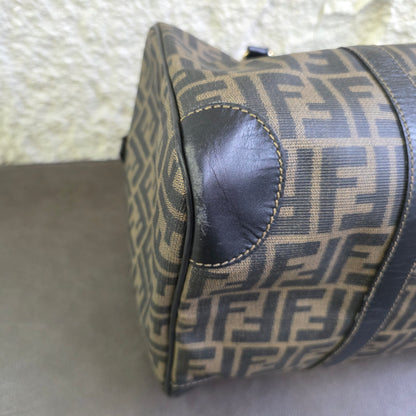 FENDI ズッカ柄 ボストンバッグ PVCレザー ブラック ブラウン【中古】 