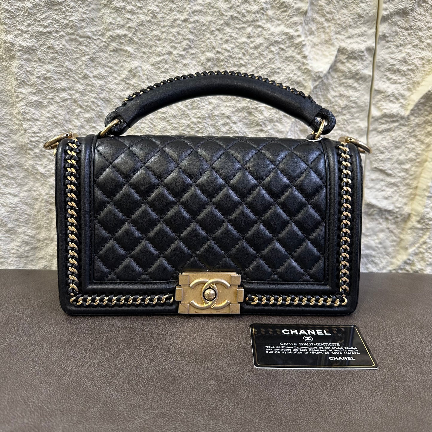CHANEL Boy Chanel 25 Handbag Lambskin Black [Pre-Owned]