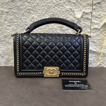 CHANEL Boy Chanel 25 Handbag Lambskin Black [Pre-Owned]