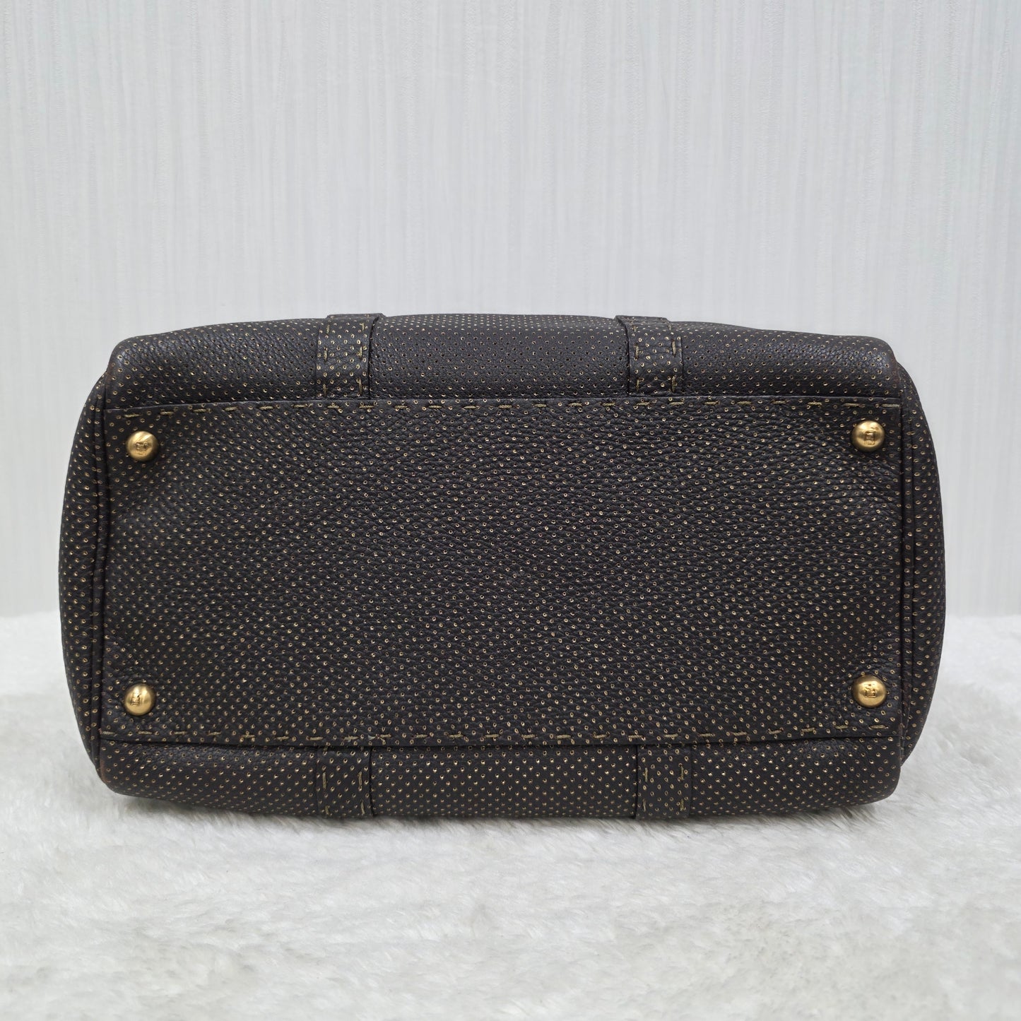 FENDI Selleria Leather Boston Handbag in Dark Brown [Pre-Owned]