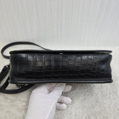 Yves Saint Laurent Black Croc Effect Leather Medium Charlotte Messenger Bag [Pre-Owned]