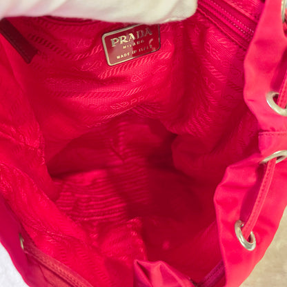 PRADA Tessuto Nylon Handbag Red with Silver Triangle Logo Plate [Pre-Owned]
