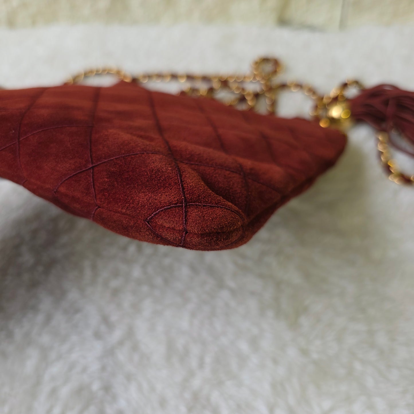 CHANEL フリンジ チェーンショルダーバッグ レザー スエード 【中古】