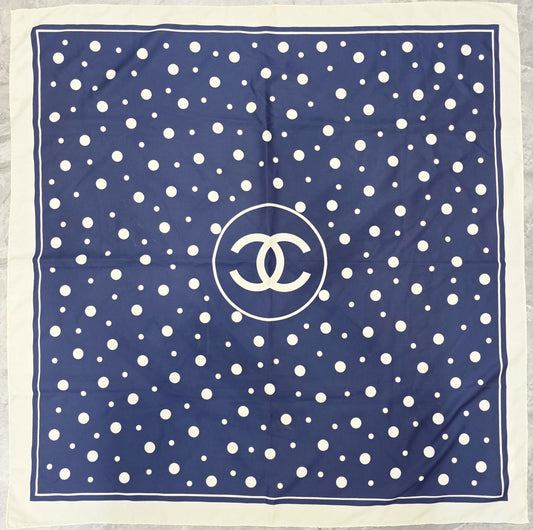 CHANEL Scarf Polka Dot Silk Navy [Pre-Owned]