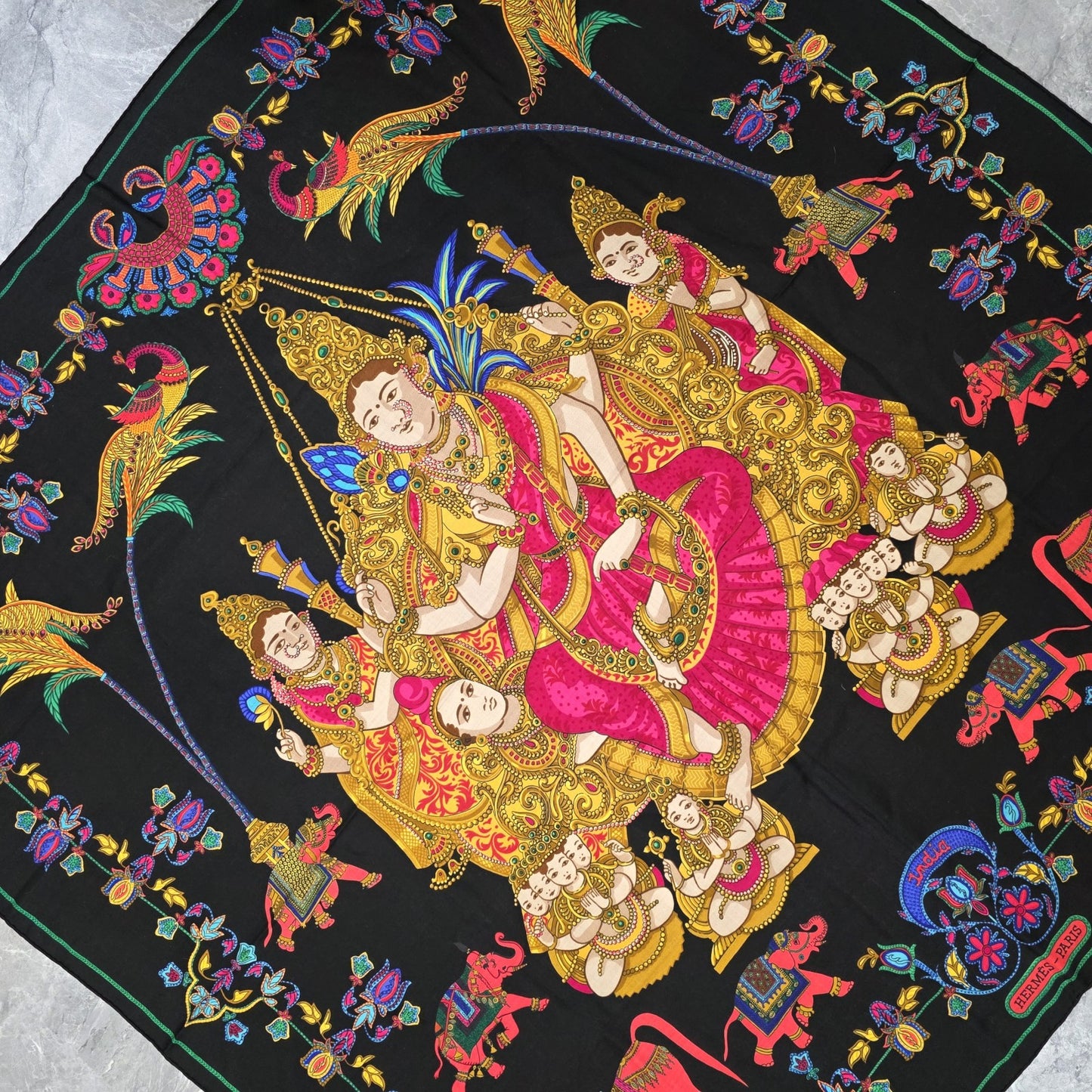 エルメス カレ140 “インド” ショール – カシミア＆シルク – ブラック [中古] 