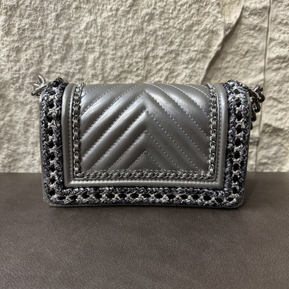 CHANEL Boy Chanel Matelassé Shoulder Bag Silver [Pre-Owned]