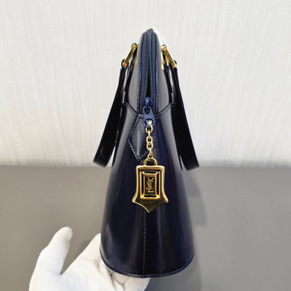 サンローラン アルマスタイル レザーハンドバッグ ネイビー【中古】 