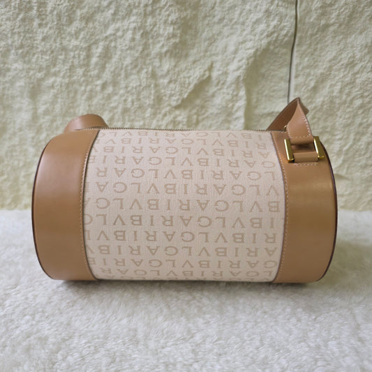 Bvlgari Logo Mania White Cylindrical Shoulder Bag  [Pre-Owned]