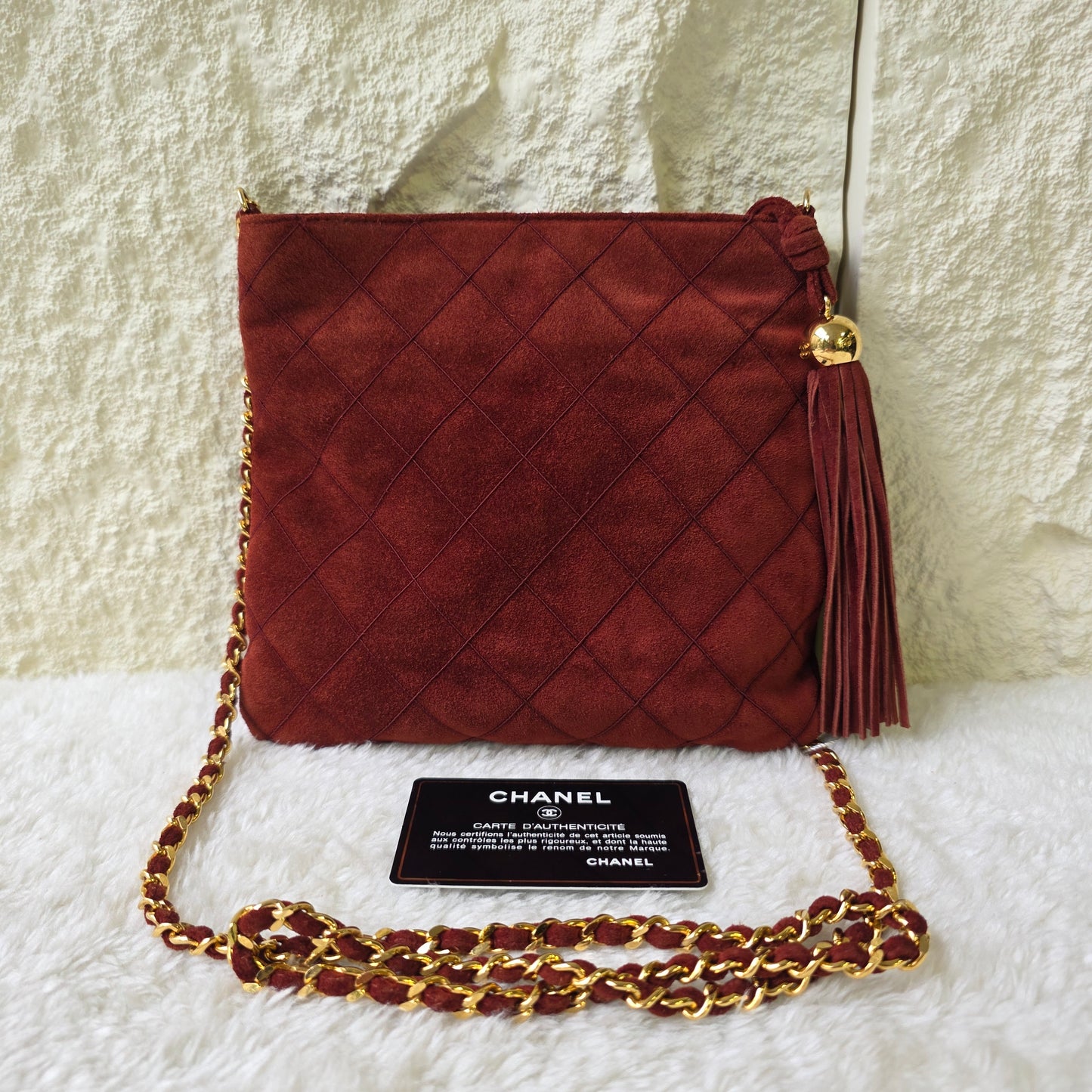 CHANEL フリンジ チェーンショルダーバッグ レザー スエード 【中古】