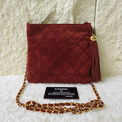 CHANEL フリンジ チェーンショルダーバッグ レザー スエード 【中古】