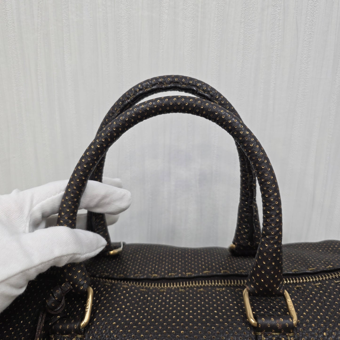 FENDI Selleria Leather Boston Handbag in Dark Brown [Pre-Owned]