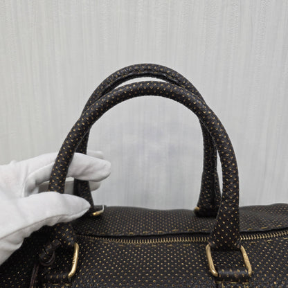 FENDI Selleria Leather Boston Handbag in Dark Brown [Pre-Owned]