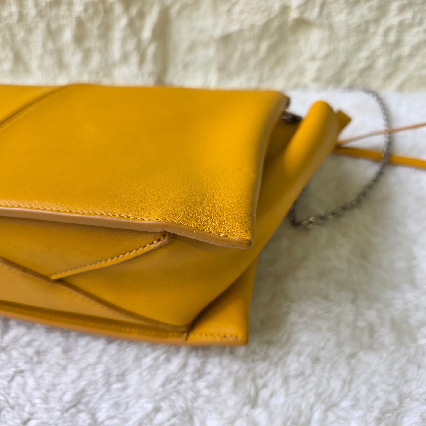CELINE Trifold Chain Handbag in Yellow Leather [Pre-Owned]
