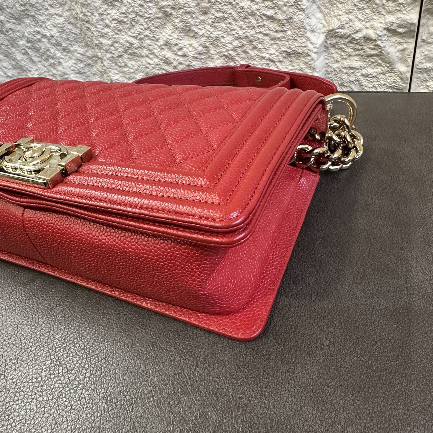 CHANEL Boy Chanel Chain Shoulder Bag Red [Pre-Owned]