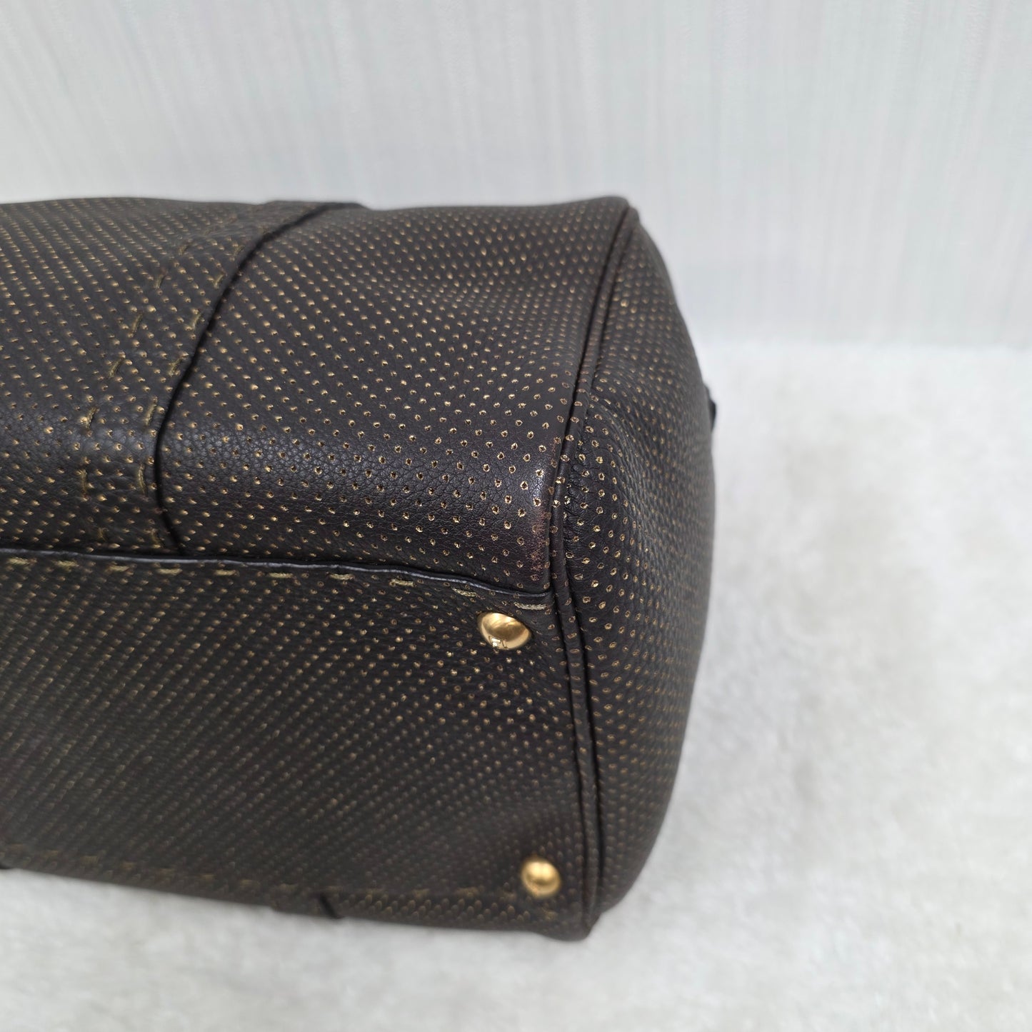 FENDI Selleria Leather Boston Handbag in Dark Brown [Pre-Owned]