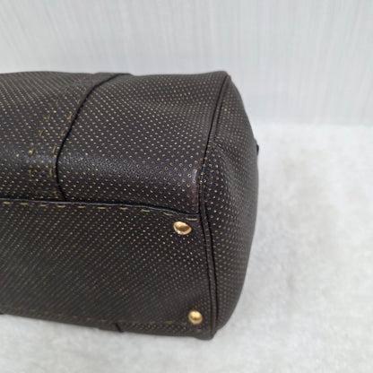 FENDI Selleria Leather Boston Handbag in Dark Brown [Pre-Owned]