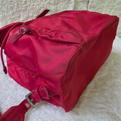 PRADA Tessuto Nylon Handbag Red with Silver Triangle Logo Plate [Pre-Owned]